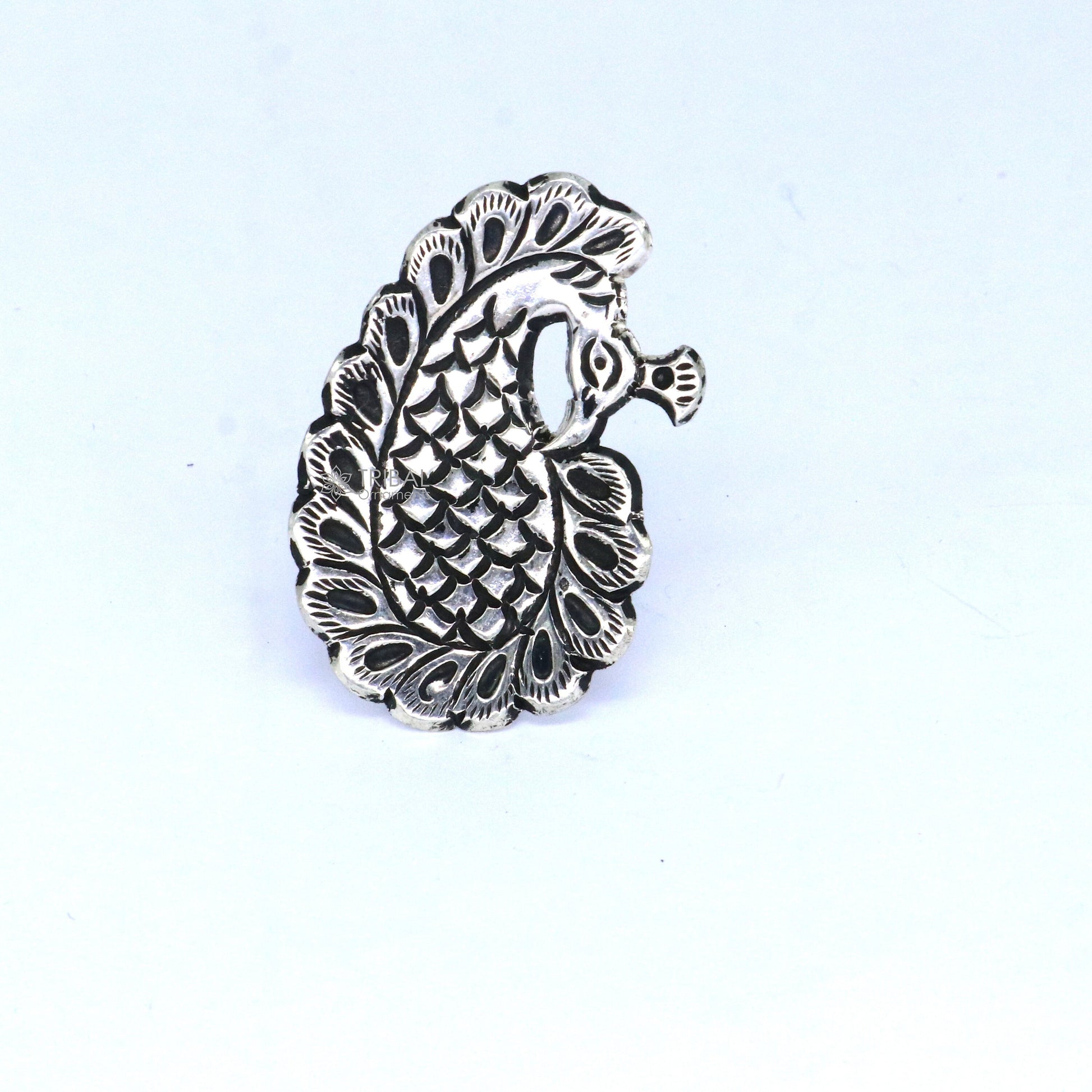 Peacock design Indian Classical cultural 925 sterling silver adjustable ring, best tribal ethnic jewelry Navratri jewelry sr395 - TRIBAL ORNAMENTS