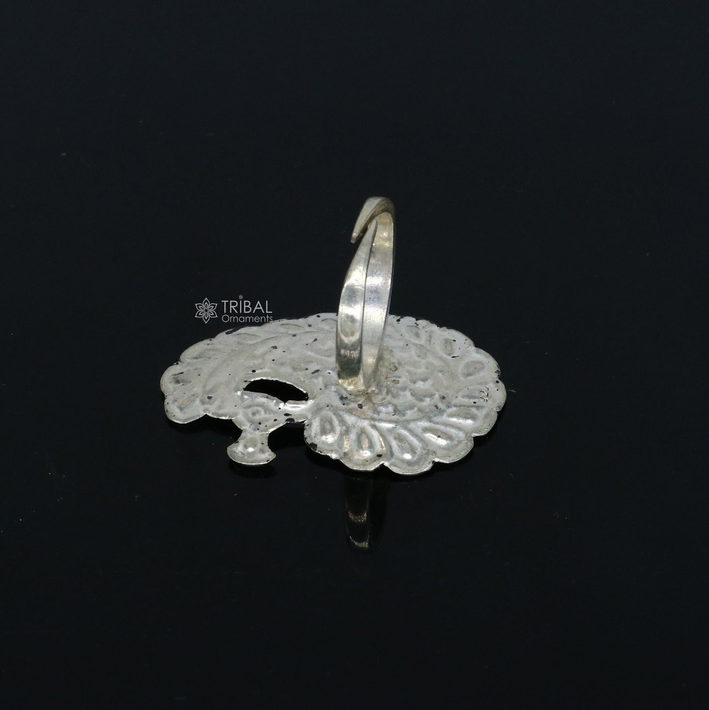 Peacock design Indian Classical cultural 925 sterling silver adjustable ring, best tribal ethnic jewelry Navratri jewelry sr395 - TRIBAL ORNAMENTS