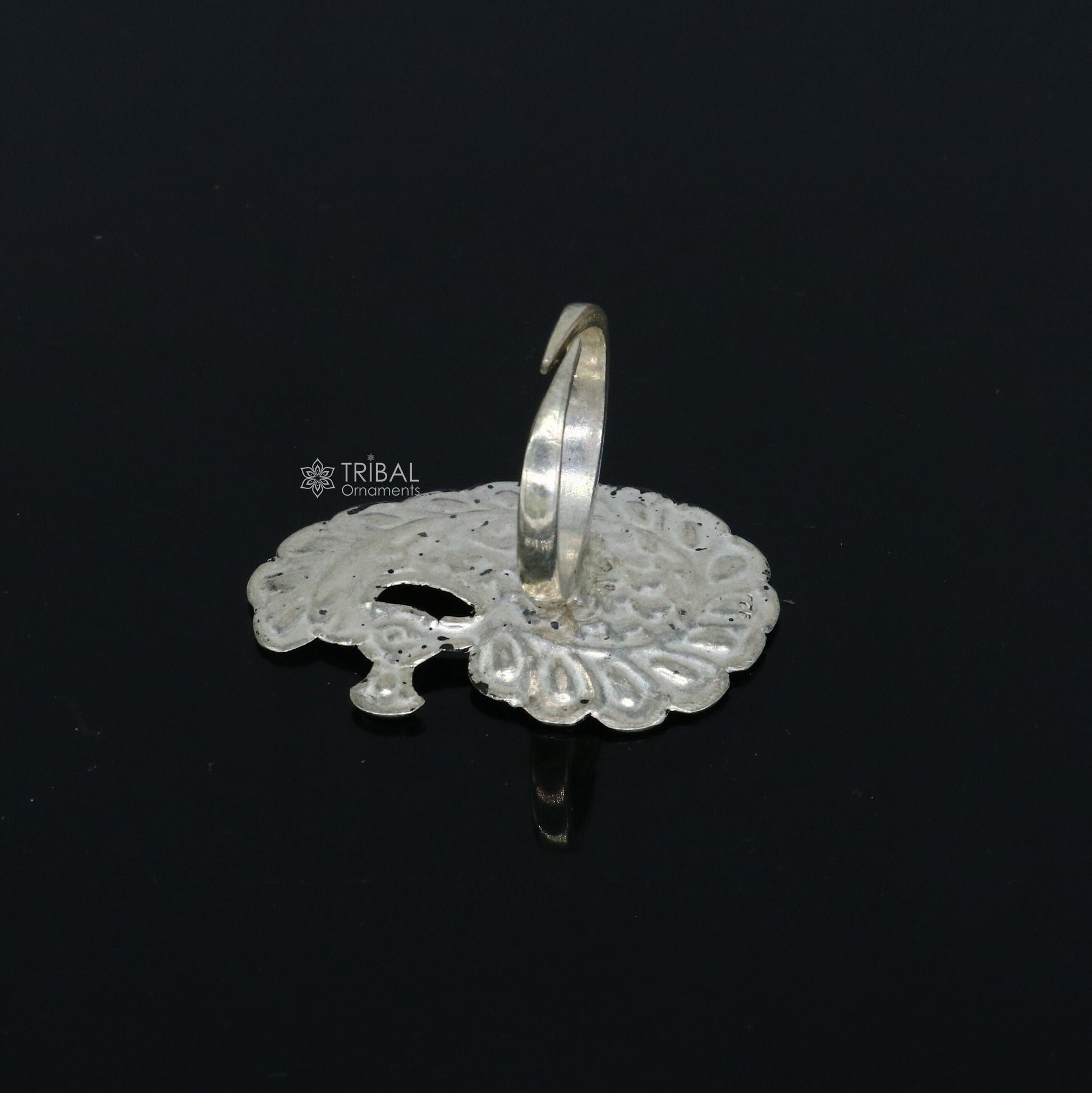 Peacock design Indian Classical cultural 925 sterling silver adjustable ring, best tribal ethnic jewelry Navratri jewelry sr395 - TRIBAL ORNAMENTS
