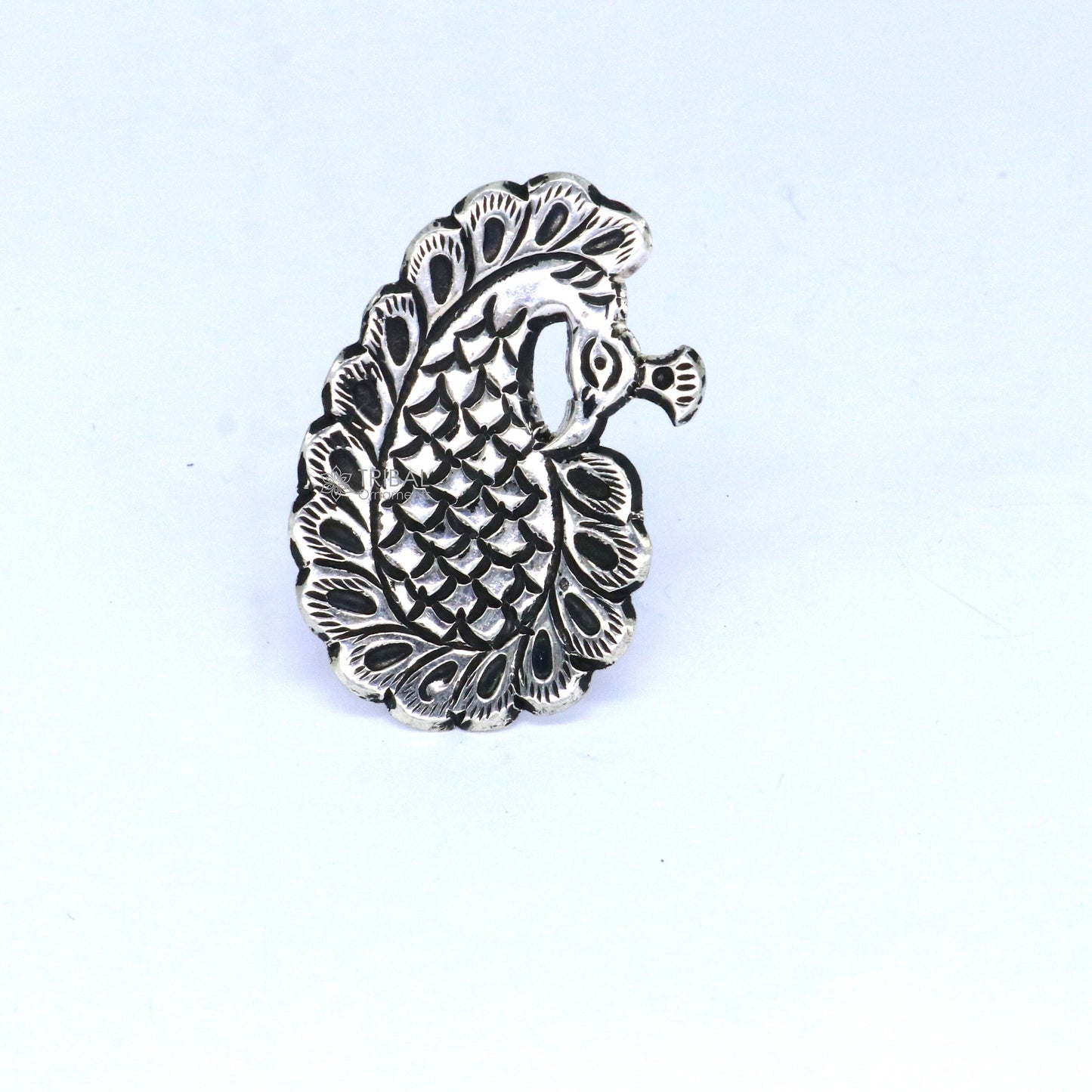 Peacock design Indian Classical cultural 925 sterling silver adjustable ring, best tribal ethnic jewelry Navratri jewelry sr395 - TRIBAL ORNAMENTS