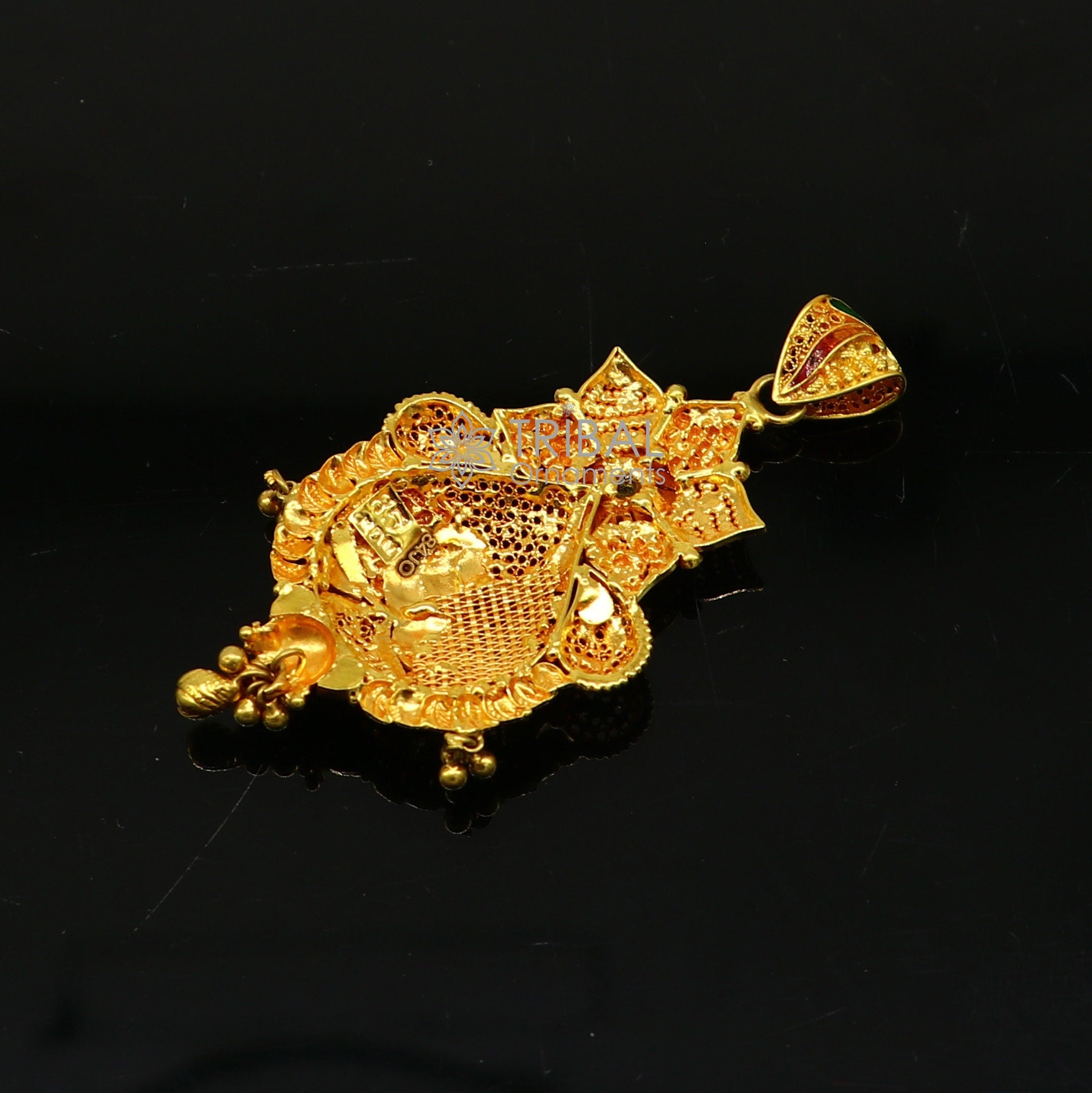 Peacock design Traditional cultural filigree work trendy 22kt yellow gold functional pendant, amazing ethnic brides pendant jewelry gp26 - TRIBAL ORNAMENTS