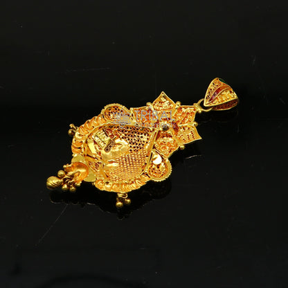 Peacock design traditional 22KT yellow gold pendant with intricate filigree work, ethnic bridal jewelry by TRIBAL ORNAMENTS.