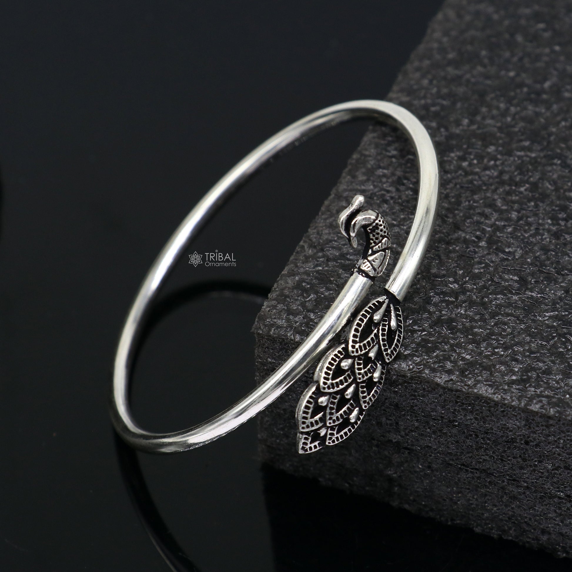 Peacock style 925 sterling silver exclusive design handmade bangle bracelet, easy to plug with your wrist, pure silver kada jewelry nsk733 - TRIBAL ORNAMENTS