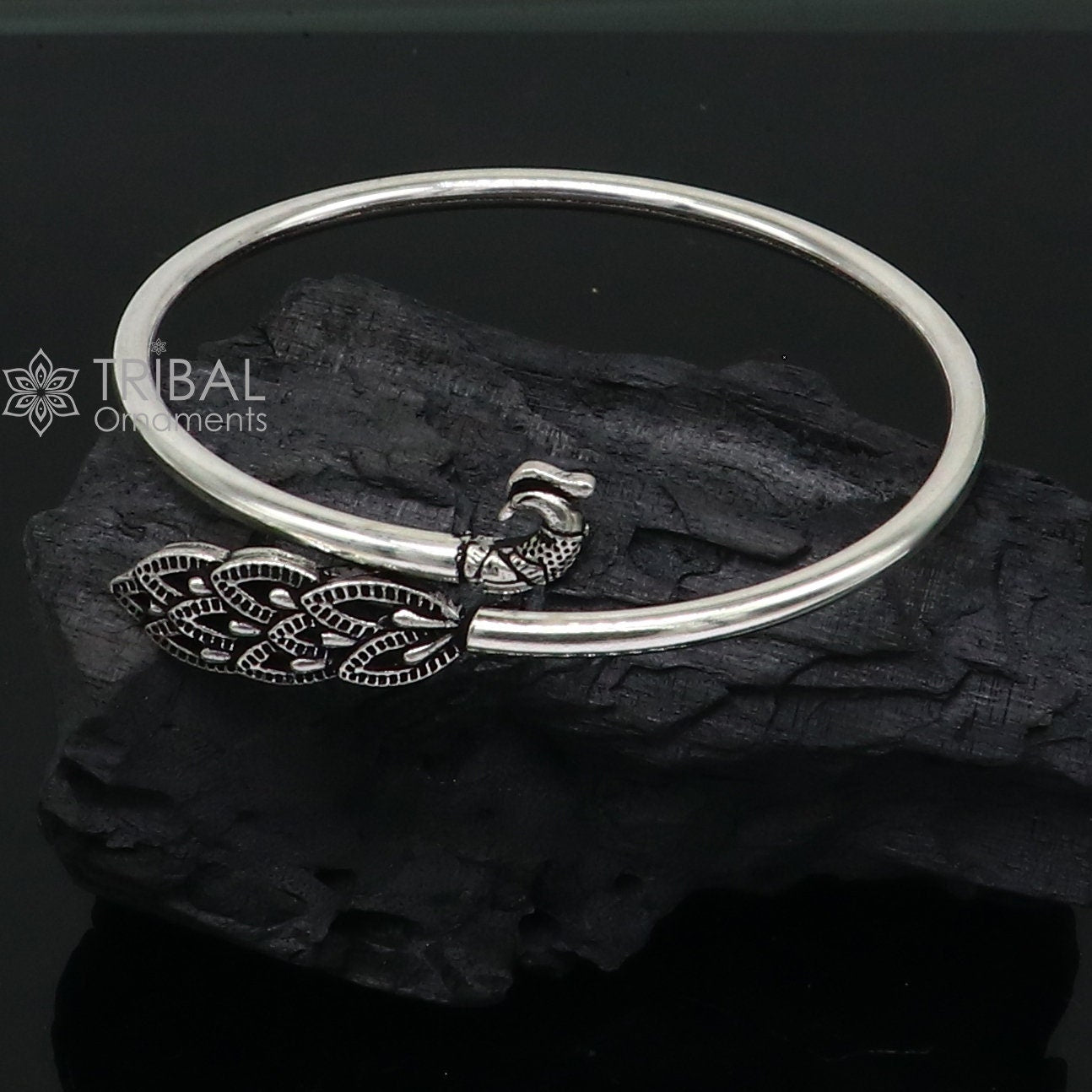 Peacock style 925 sterling silver exclusive design handmade bangle bracelet, easy to plug with your wrist, pure silver kada jewelry nsk733 - TRIBAL ORNAMENTS