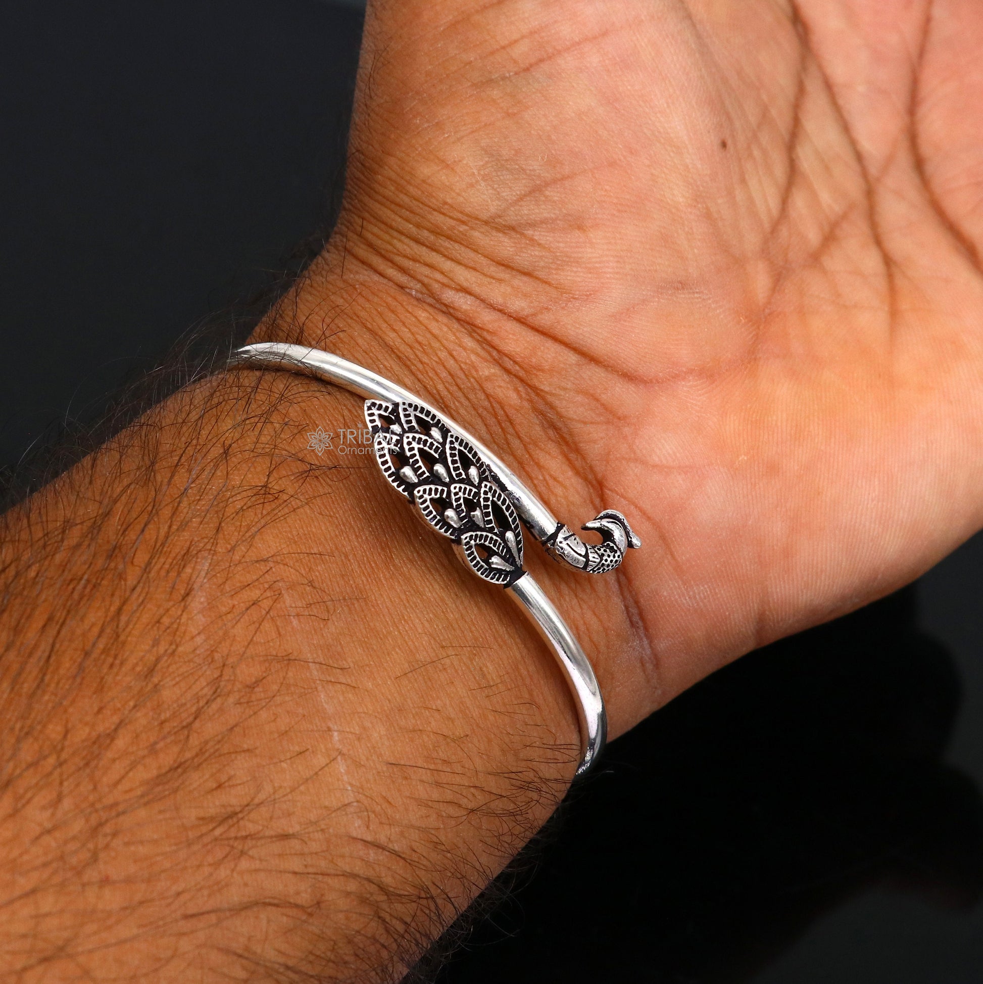 Peacock style 925 sterling silver exclusive design handmade bangle bracelet, easy to plug with your wrist, pure silver kada jewelry nsk733 - TRIBAL ORNAMENTS
