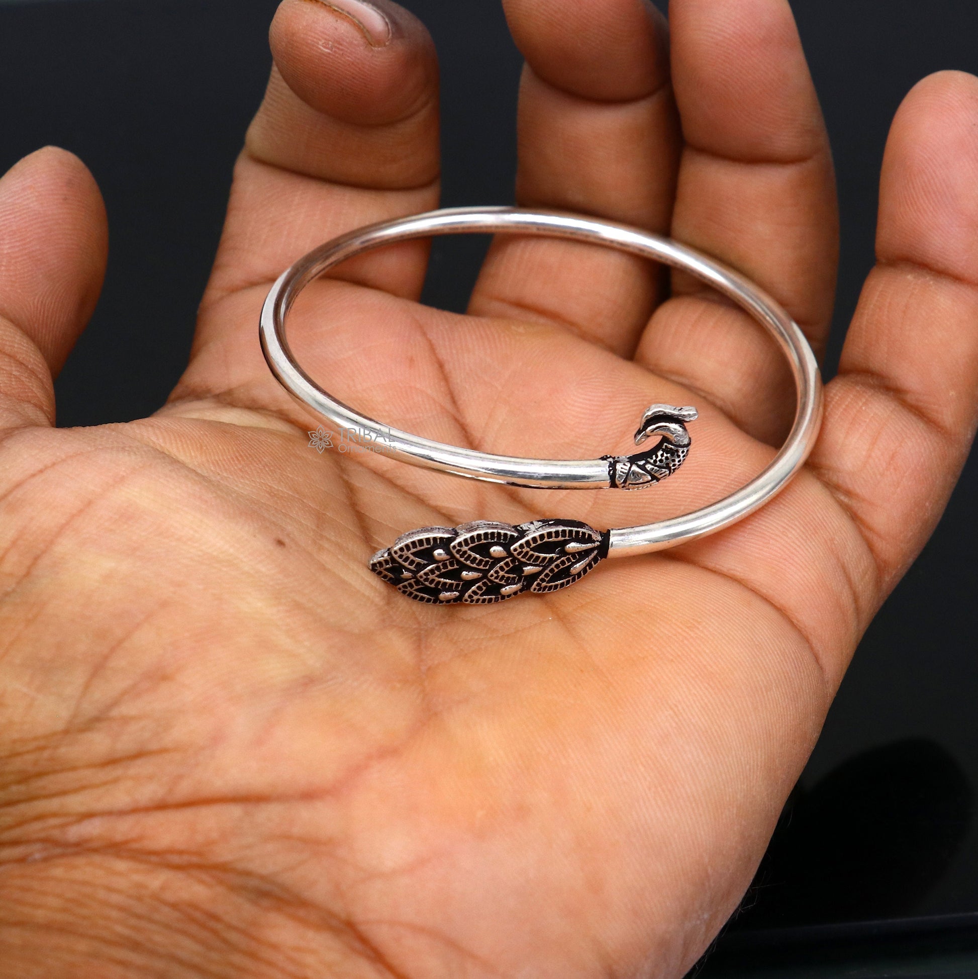 Peacock style 925 sterling silver exclusive design handmade bangle bracelet, easy to plug with your wrist, pure silver kada jewelry nsk733 - TRIBAL ORNAMENTS