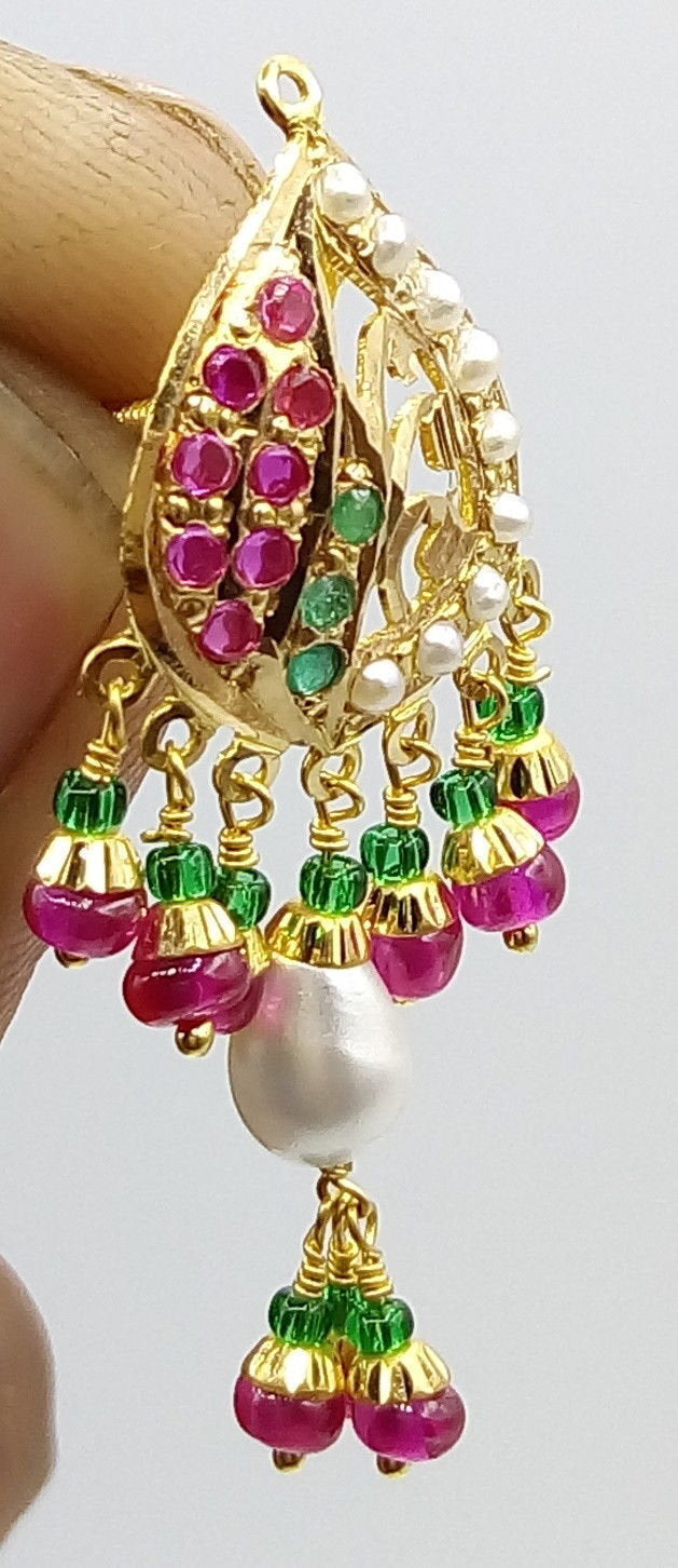 Pearl bead necklace 22k 22ct gold emerald ruby loose set with earrings colorful - TRIBAL ORNAMENTS
