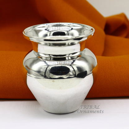 Small handmade 925 sterling silver Kalash or pot, traditional Indian silver puja water or milk vessel, crafted by Tribal Ornaments.