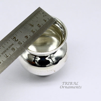 Small handmade 925 sterling silver Kalash or pot for puja, featuring a simple, elegant design by Tribal Ornaments.