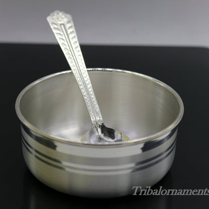 Plain 999 fine silver handmade solid bowl and spoon, silver baby utensils, stay healthy kids/baby for using silver vessels sv175 - TRIBAL ORNAMENTS
