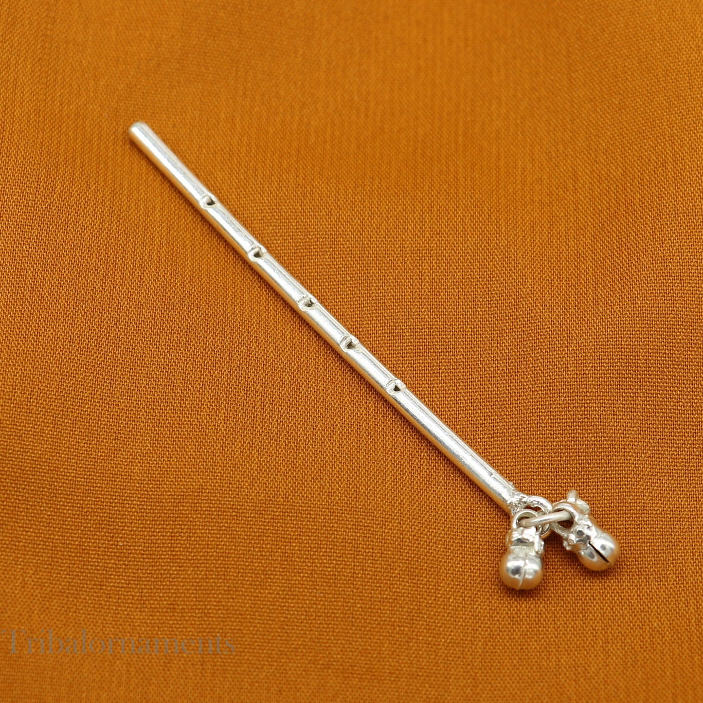 Plain krishna Flute Solid sterling silver handmade krishna flute, silver bansuri, laddu gopala flute, little krishna flute puja art su577 - TRIBAL ORNAMENTS