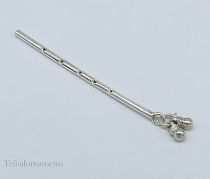Plain krishna Flute Solid sterling silver handmade krishna flute, silver bansuri, laddu gopala flute, little krishna flute puja art su577 - TRIBAL ORNAMENTS