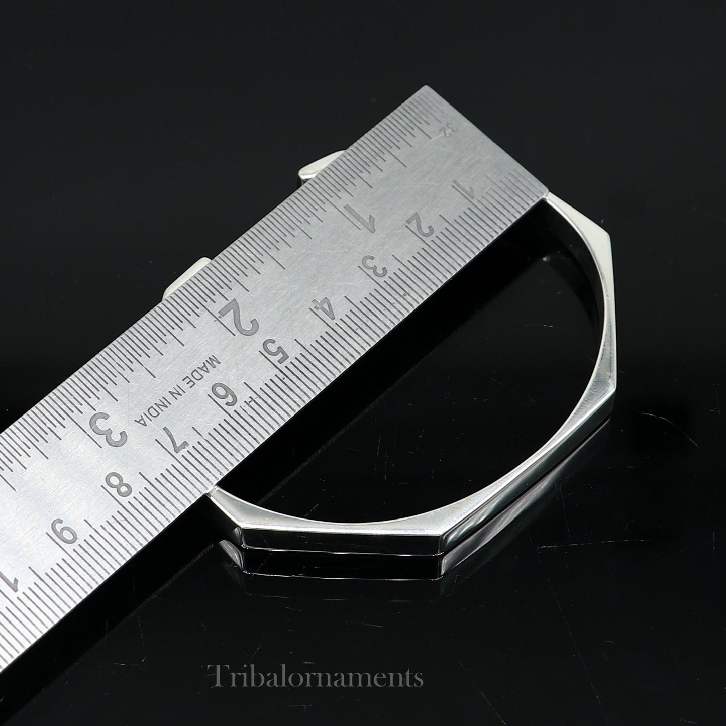 Plain shiny 925 sterling silver adjustable cuff bangle bracelet by Tribal Ornaments, unisex jewelry with a sleek, polished finish.