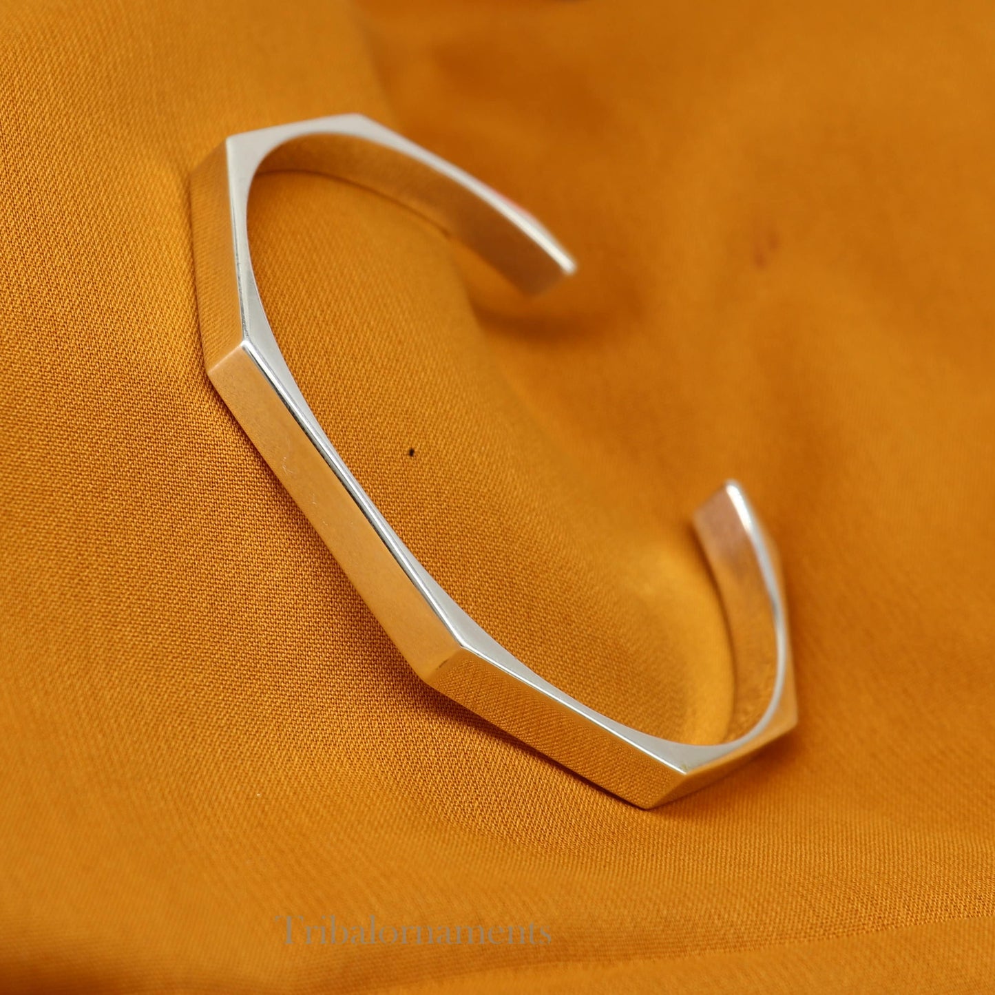 Plain shiny 925 sterling silver adjustable cuff bangle bracelet, unisex jewelry by Tribal Ornaments, handmade and stylish.