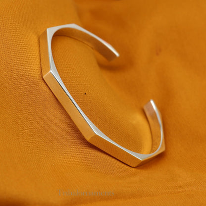 Plain shiny 925 sterling silver adjustable cuff bangle bracelet, unisex jewelry by Tribal Ornaments, handmade and stylish.