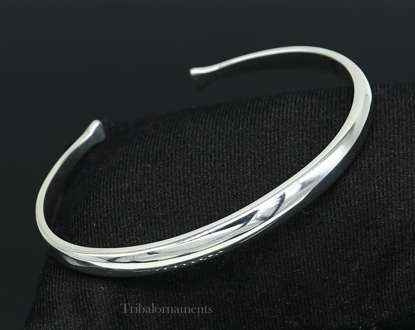 Shiny solid 925 sterling silver adjustable cuff bangle bracelet by Tribal Ornaments, unisex jewelry, handcrafted and stylish.