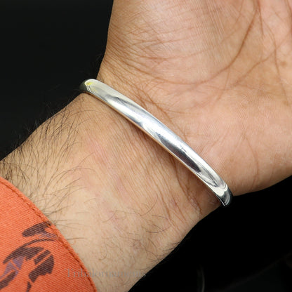 Shiny solid 925 sterling silver adjustable unisex cuff bangle bracelet with a sleek, minimalist design by Tribal Ornaments.