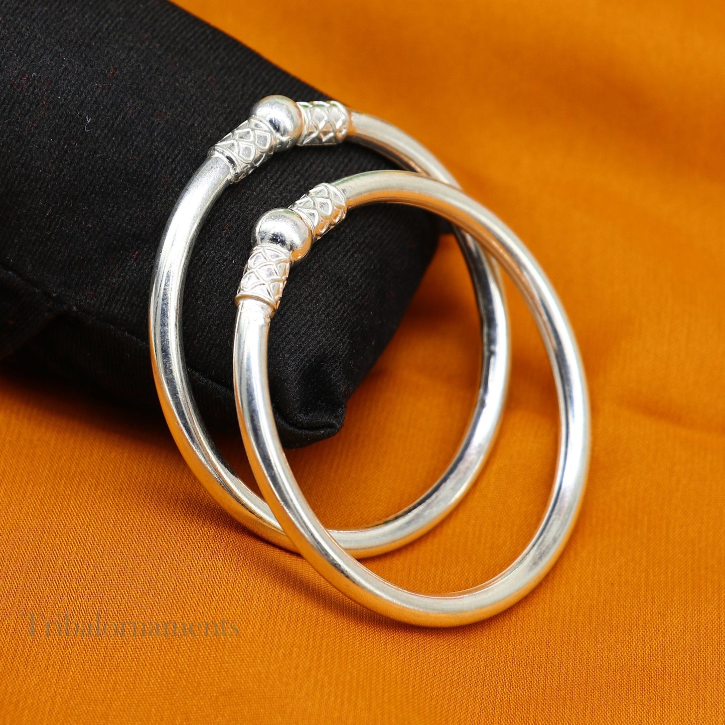 Plain shiny sterling silver stylish designer bangle bracelet kada pure silver gifting jewelry, brides made bangles from india nba226 - TRIBAL ORNAMENTS