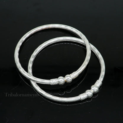 Sterling silver handmade bangle bracelet with plain white design, unisex tribal ornament jewelry, custom stylish kada for men or women.