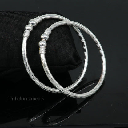 Sterling silver handmade bangle bracelet with plain white design, unisex customized jewelry by TRIBAL ORNAMENTS.