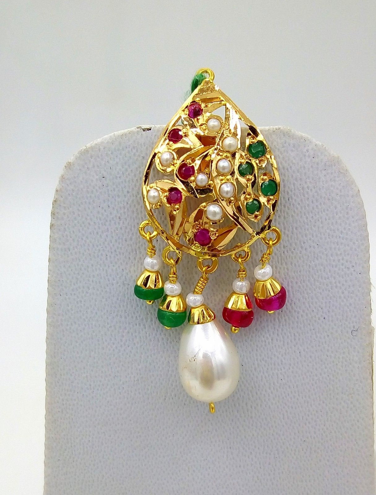 Punjabi jewellery 22k 22ct necklace traditional pearl ruby emerald - TRIBAL ORNAMENTS