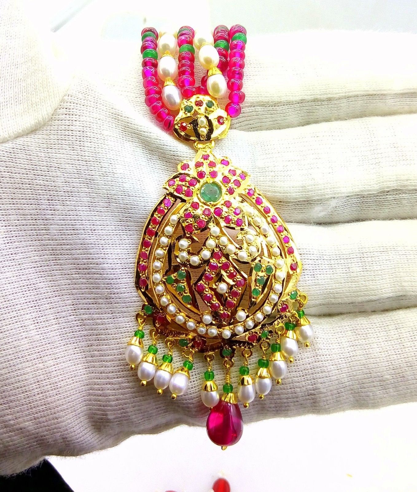 Punjabi Necklace with earrings indian gold jewellery from rajasthan and punjab india - TRIBAL ORNAMENTS