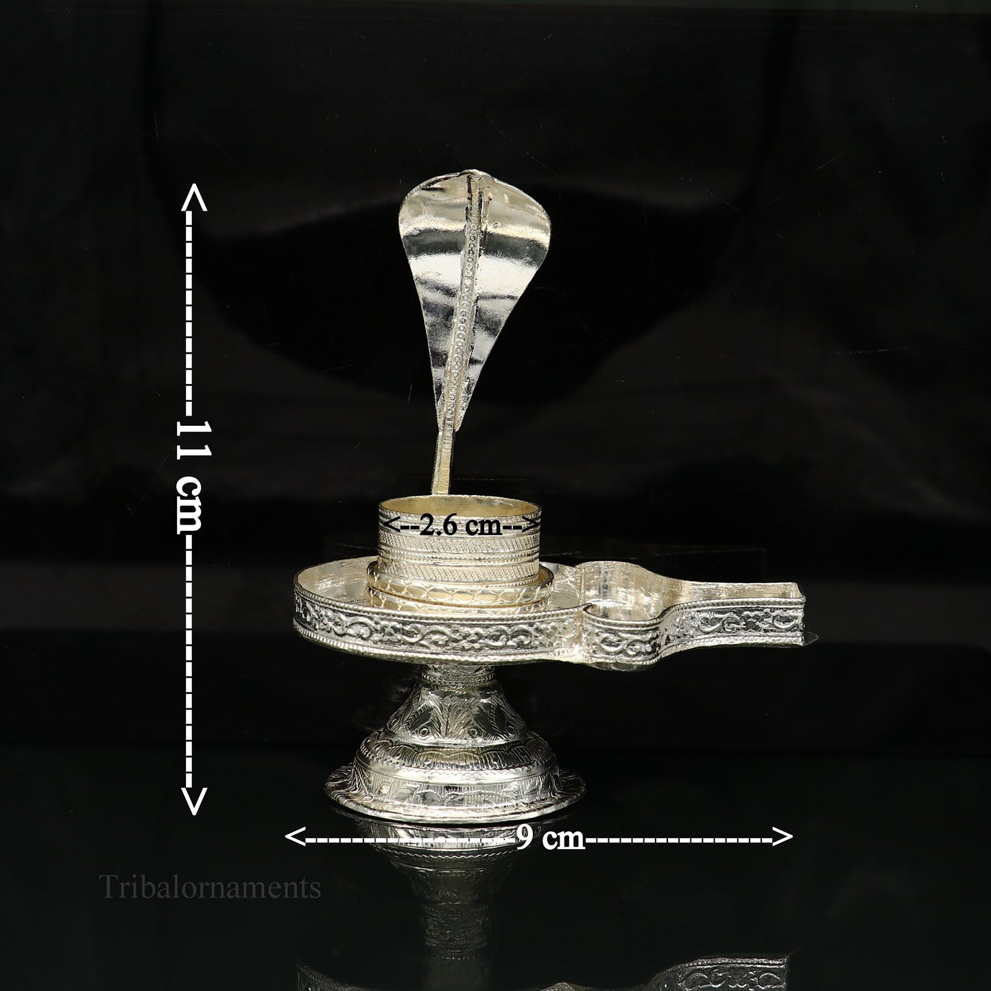 Pure 925 sterling silver Lord Shiva Lingam stand or Jalheri for holding Shiva Lingam in home temple, ideal for Shiva Vratam puja.