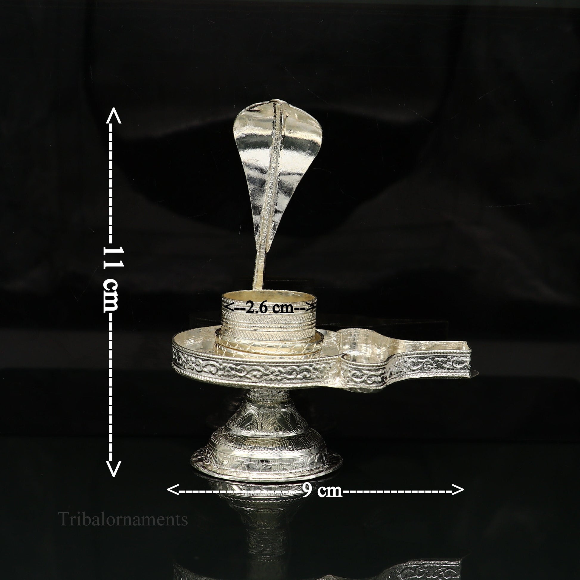 Pure 925 sterling silver Lord Shiva Lingam stand or Jalheri for holding Shiva Lingam in home temple, ideal for Shiva Vratam puja.