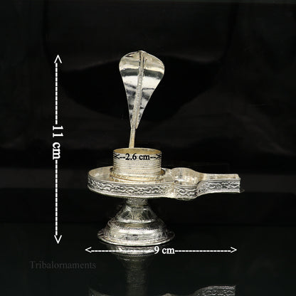 Pure 925 sterling silver Lord Shiva Lingam stand or Jalheri for holding Shiva Lingam in home temple, ideal for Shiva Vratam puja.