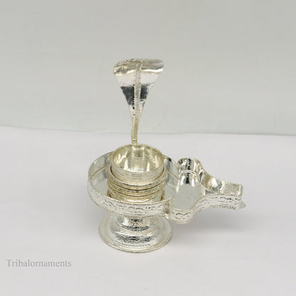 Pure 925 solid sterling silver lord shiva lingam stand/jalheri, use for put/hold shiva lingam in home temple, Shiva Vratam puja art su363 - TRIBAL ORNAMENTS