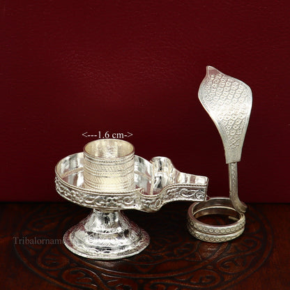 Sterling silver Lord Shiva Lingam stand from Tribal Ornaments, designed to hold Shiva Lingam in home temple for puja rituals.