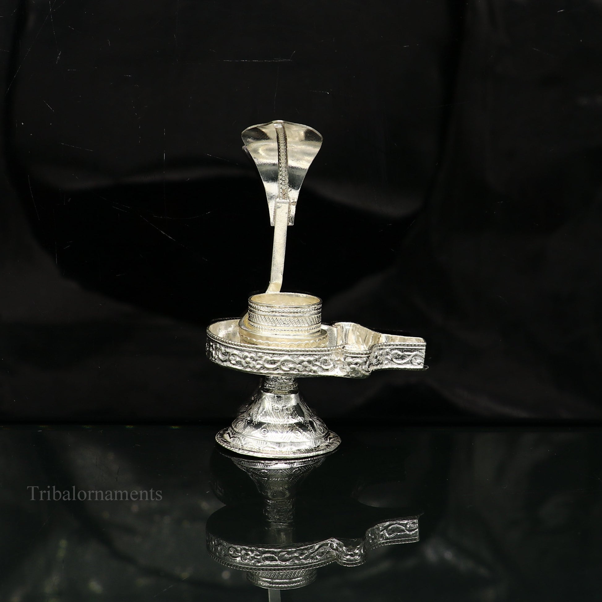 Pure 925 sterling silver Lord Shiva Lingam stand or Jalheri for holding Shiva Lingam in home temple, suitable for Shiva Vratam puja.