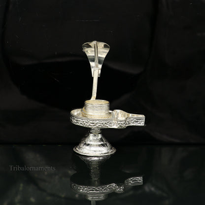 Pure 925 sterling silver Lord Shiva Lingam stand or Jalheri for holding Shiva Lingam in home temple, suitable for Shiva Vratam puja.