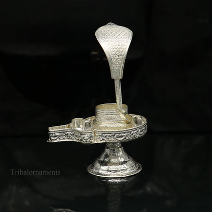 Pure 925 sterling silver Lord Shiva Lingam stand for home temple, used to hold Shiva Lingam during puja and Vratam rituals.