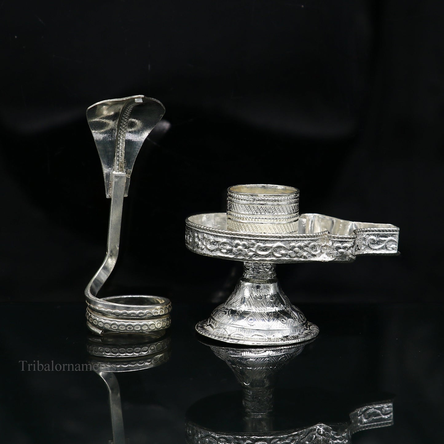 Sterling silver Lord Shiva Lingam stand or Jalheri by TRIBAL ORNAMENTS for holding Shiva Lingam in home temple during puja.
