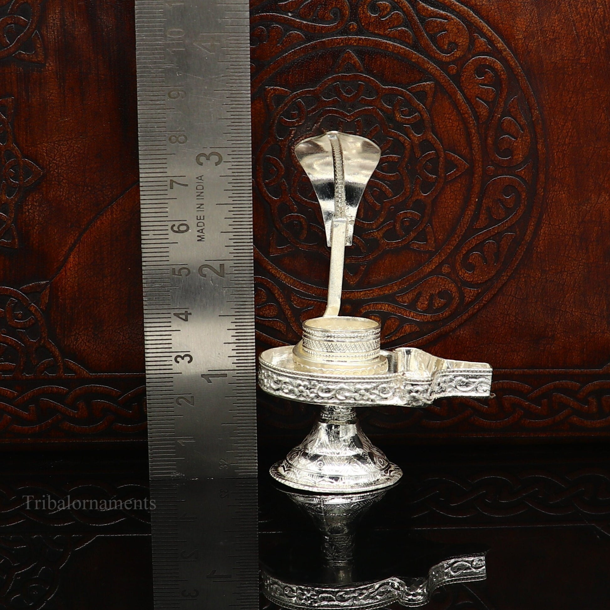 Pure 925 sterling silver Lord Shiva Lingam stand, decorative Jalheri holder for home temple Shiva puja rituals.