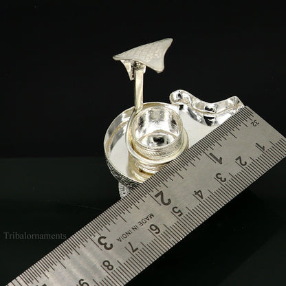 Pure 925 sterling silver Lord Shiva Lingam stand, decorative Jalheri for holding Shiva Lingam in home temple puja setup.