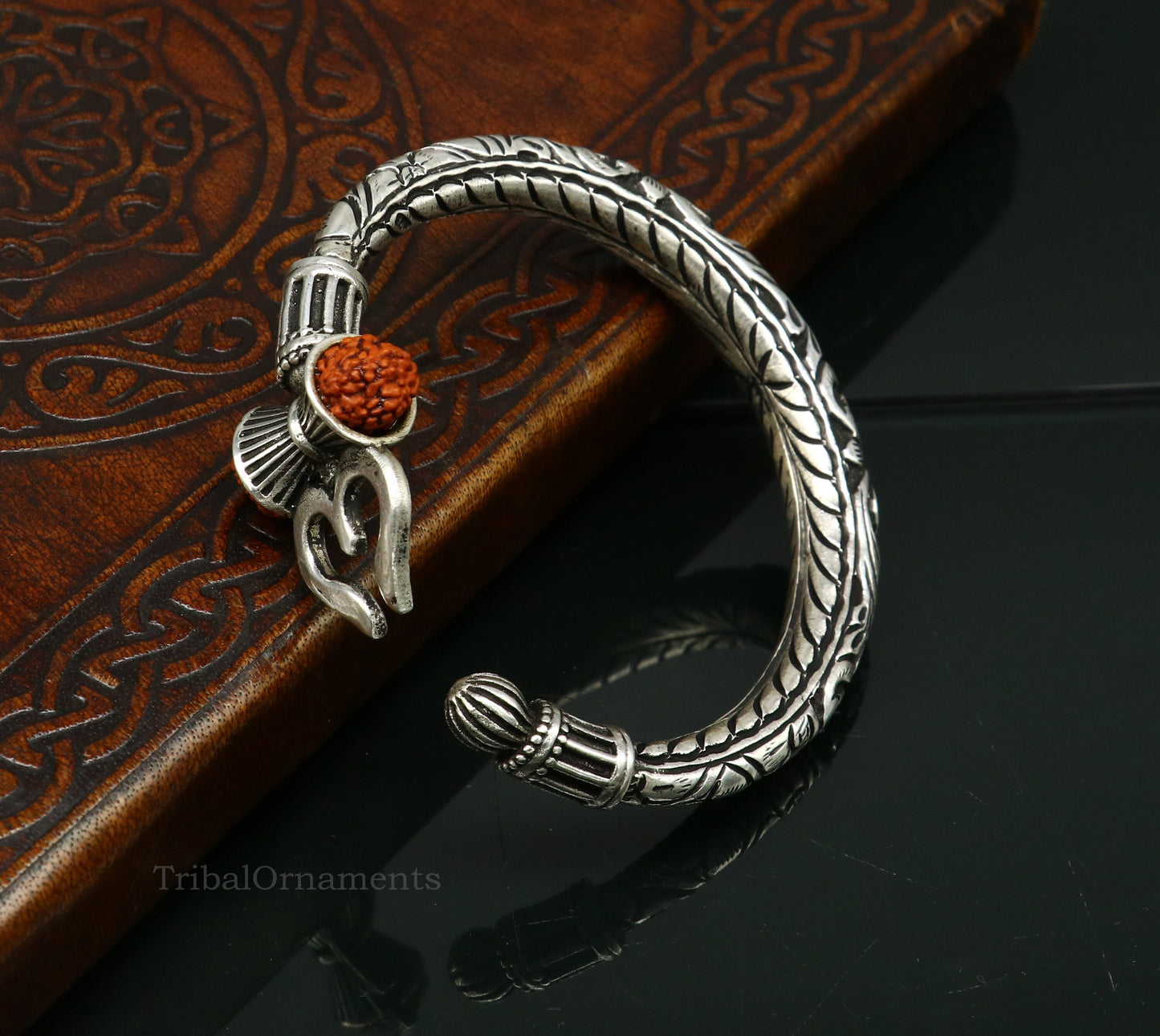Pure 925 sterling silver customized Shiva trident bangle men's bracelet, excellent Nakshi work men's gifting jewelry from India nssk391 - TRIBAL ORNAMENTS