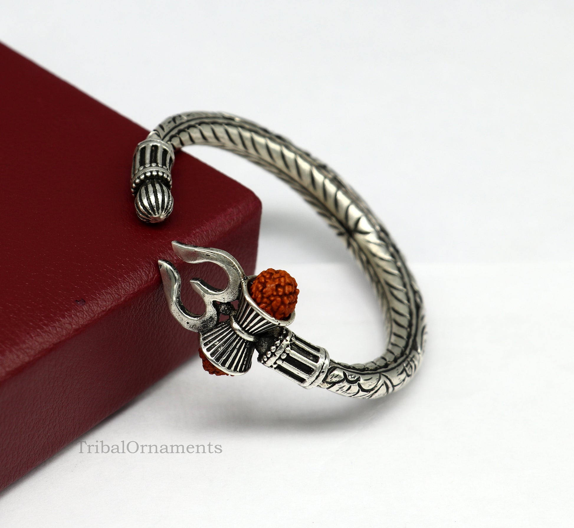 Pure 925 sterling silver customized Shiva trident bangle men's bracelet, excellent Nakshi work men's gifting jewelry from India nssk391 - TRIBAL ORNAMENTS