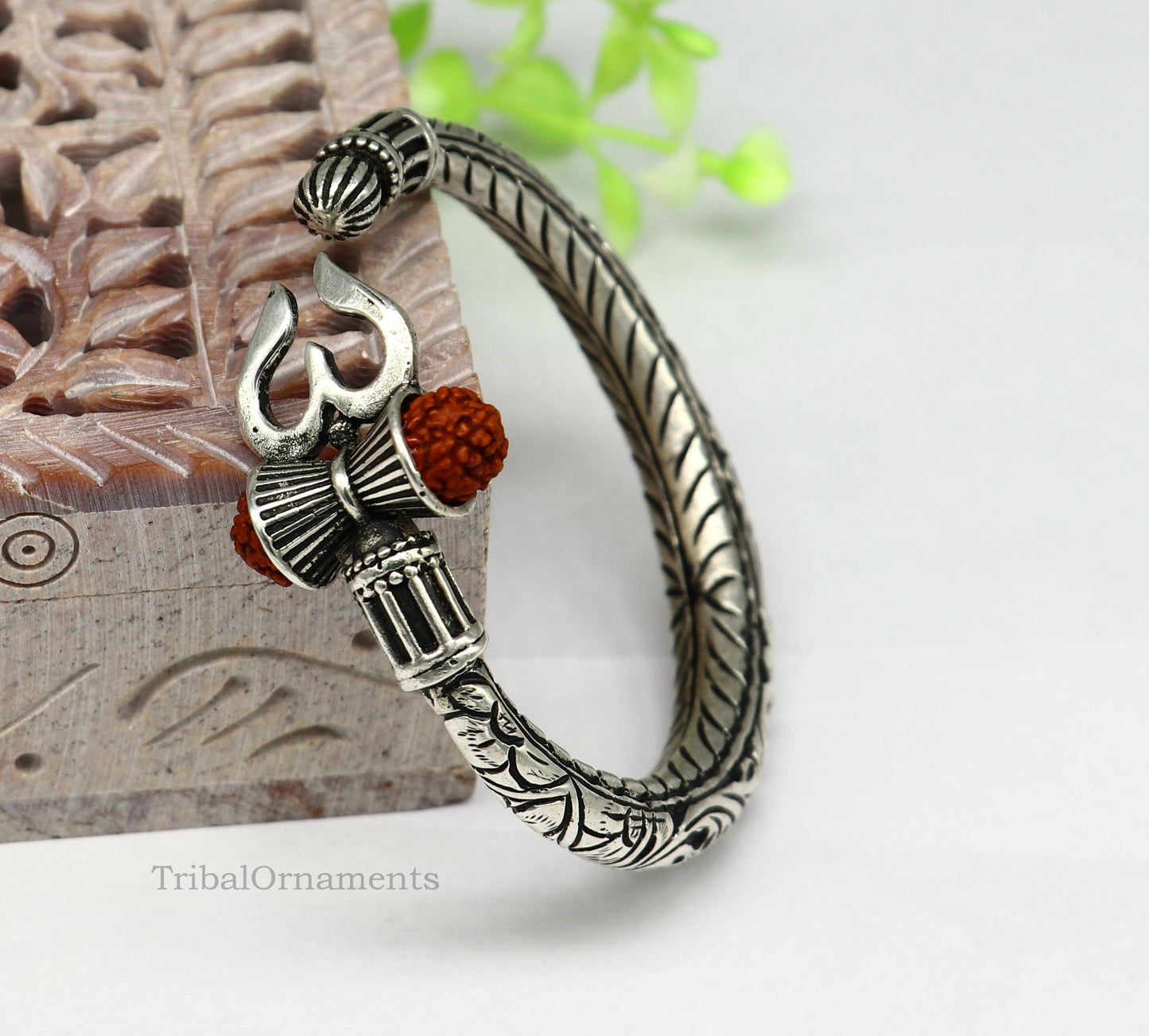Pure 925 sterling silver customized Shiva trident bangle men's bracelet, excellent Nakshi work men's gifting jewelry from India nssk391 - TRIBAL ORNAMENTS