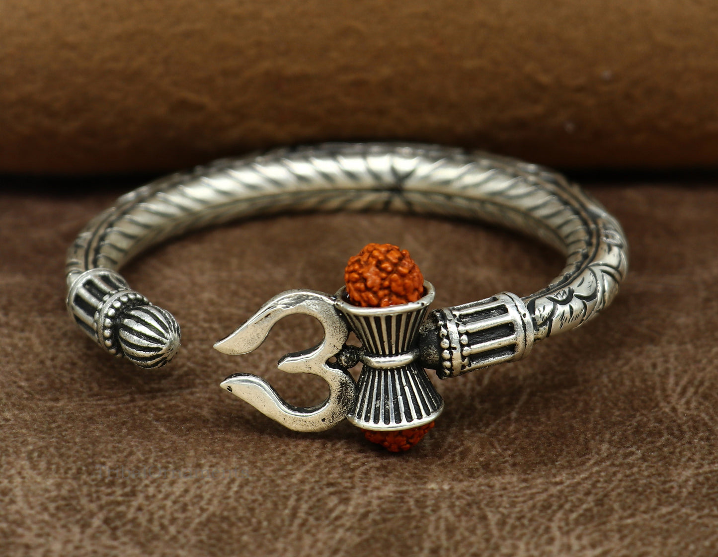 Pure 925 sterling silver customized Shiva trident bangle men's bracelet, excellent Nakshi work men's gifting jewelry from India nssk391 - TRIBAL ORNAMENTS