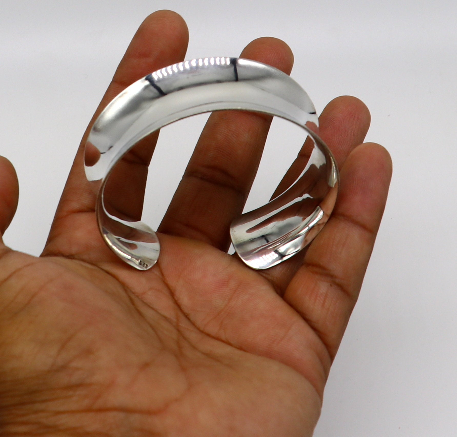 Pure 925 sterling silver fabulous bright shiny curved bracelet, new trendy modern fancy Bollywood style elegant cuff bangle bracelet cuff19 - TRIBAL ORNAMENTS