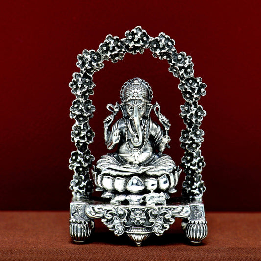 Pure 925 Sterling silver handmade antique design Indian idols Lord Ganesha stunning statue figurine, puja articles decorative gift art13 - TRIBAL ORNAMENTS