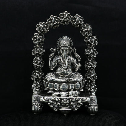 Pure 925 Sterling silver handmade antique design Indian idols Lord Ganesha stunning statue figurine, puja articles decorative gift art13 - TRIBAL ORNAMENTS