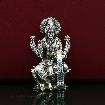 Pure 925 Sterling silver handmade customized Hindu Goddess Laxmi statue, puja article figurine, home décor puja articles gifting art26 - TRIBAL ORNAMENTS
