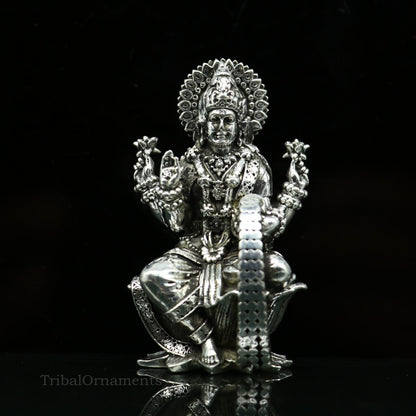 Pure 925 Sterling silver handmade customized Hindu Goddess Laxmi statue, puja article figurine, home décor puja articles gifting art26 - TRIBAL ORNAMENTS
