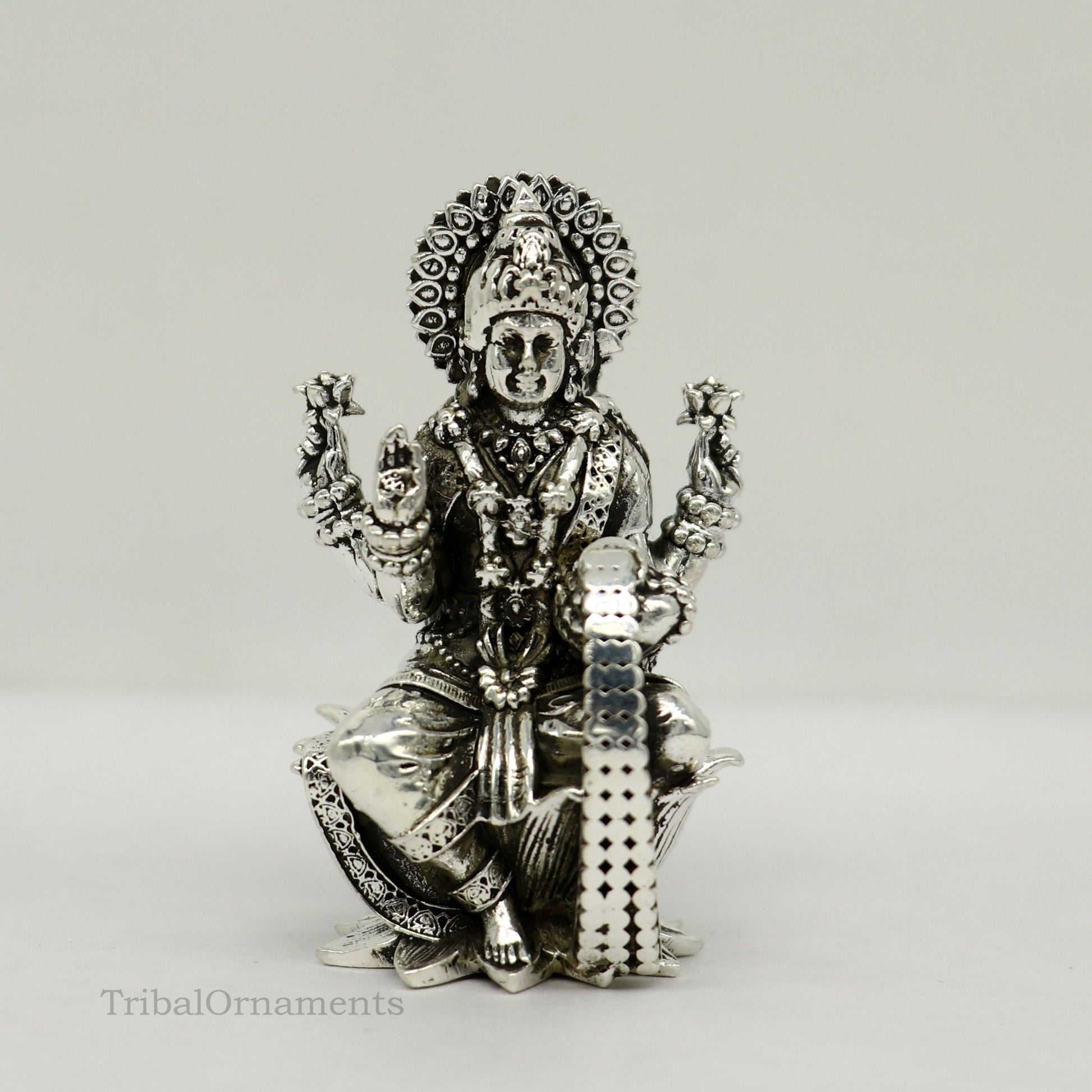 Pure 925 Sterling silver handmade customized Hindu Goddess Laxmi statue, puja article figurine, home décor puja articles gifting art26 - TRIBAL ORNAMENTS