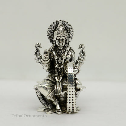 Pure 925 Sterling silver handmade customized Hindu Goddess Laxmi statue, puja article figurine, home décor puja articles gifting art26 - TRIBAL ORNAMENTS