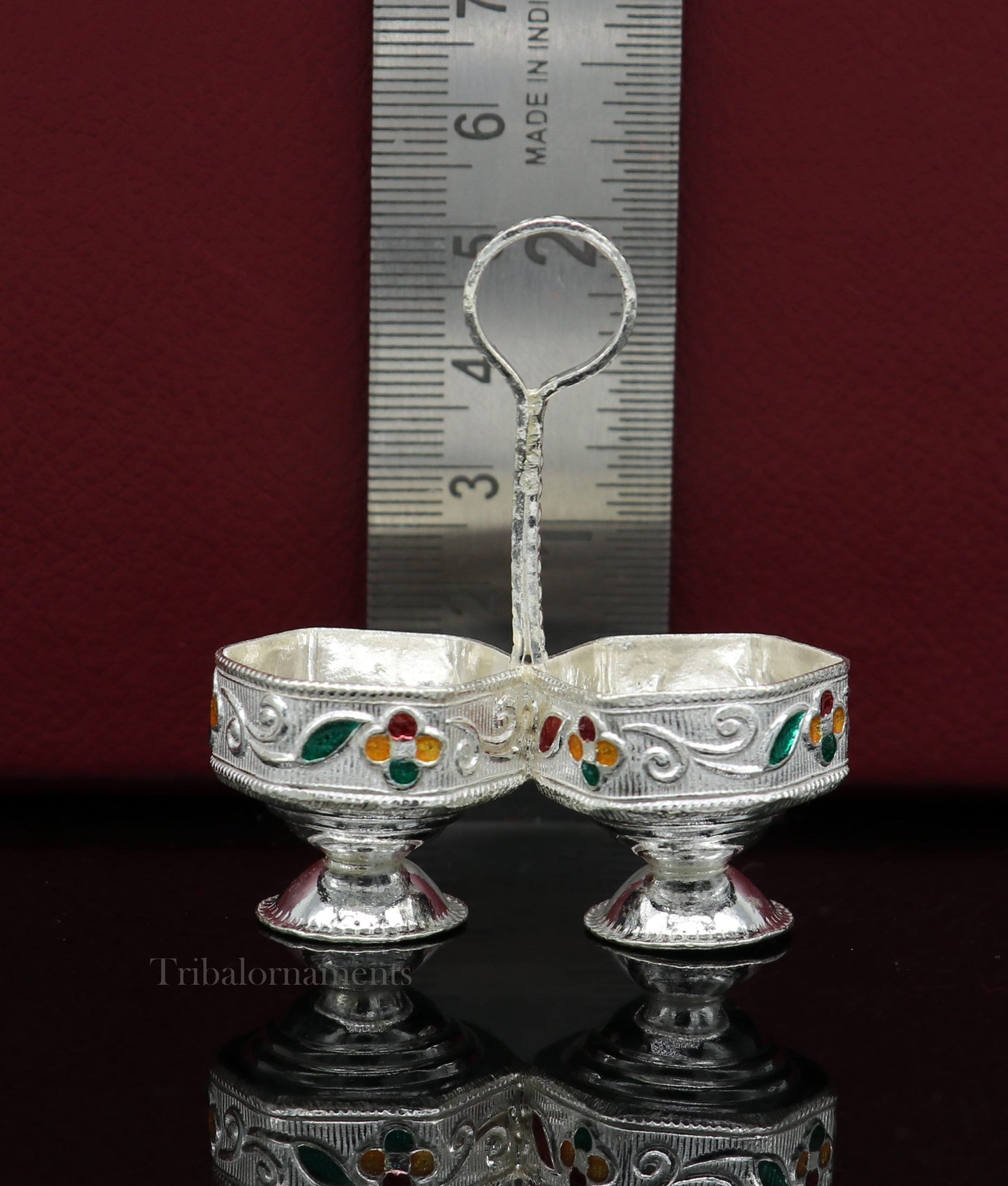 Pure 925 sterling silver handmade customized work puja utensils, silver tilak bowl, kesar chaindan kumkum patra/ bowl, silver article su554 - TRIBAL ORNAMENTS