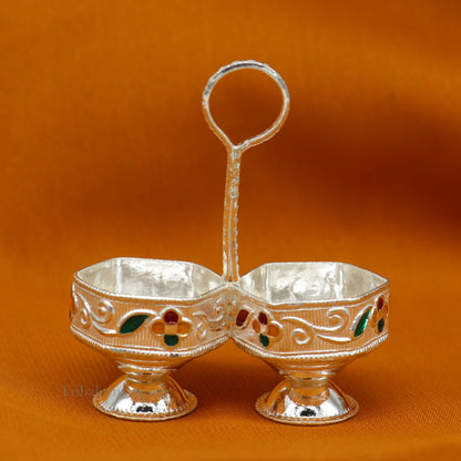 Pure 925 sterling silver handmade customized work puja utensils, silver tilak bowl, kesar chaindan kumkum patra/ bowl, silver article su554 - TRIBAL ORNAMENTS